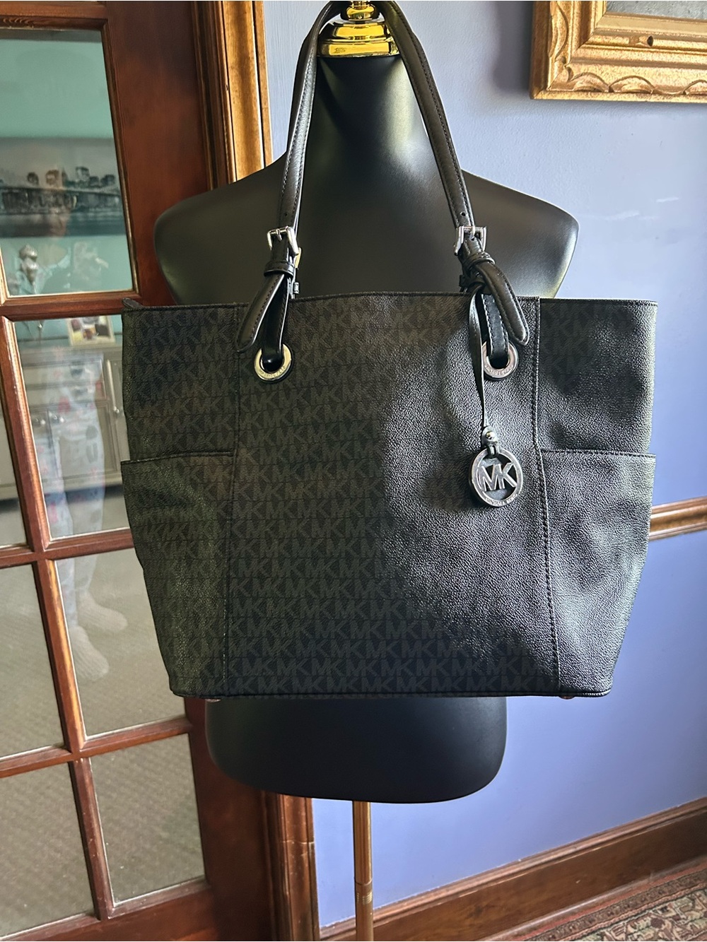 Michael Kors Black  Signature MK Tote with Charm
